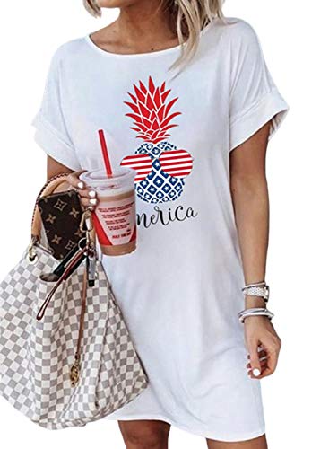 Preisvergleich Produktbild HOTAPEI Damen Ananas Print Kleid Amerikanische Flagge USA Star Stripe Maxi Kleid