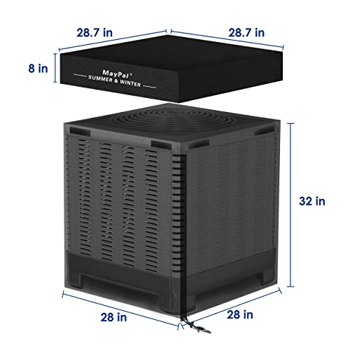 2 In 1 Air Conditioner Covers For Outside Units,Full Mesh & Detachable Waterproof Top Ac Unit Defender Cover For All Season,Protect From Leaves,Snow & Dust 28"*28"*32" #TOP5