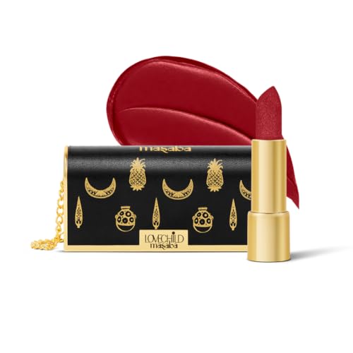 Image of LoveChild Masaba inchThe Batua inch Lipstick, Gulaabo (Red) Rich Satin Finish Lipstick with Built-in Mirror, Hydrating, Nourishing Formula with Jojoba Oil, 4g
