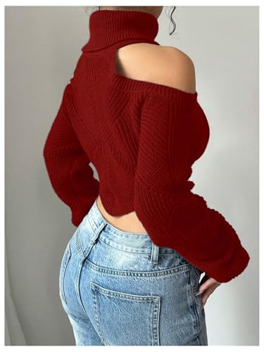 SOLY HUX Sweaters for Women Turtleneck Cold Shoulder Long Sleeve Cropped Pullover Tops Knit Fall Sweater3