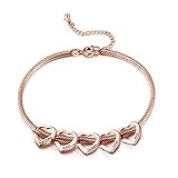 kaululu Custom Love Heart Ankle Bracelets for Women Engraved 5 Name Anklets Rose Gold Adjustable Ank