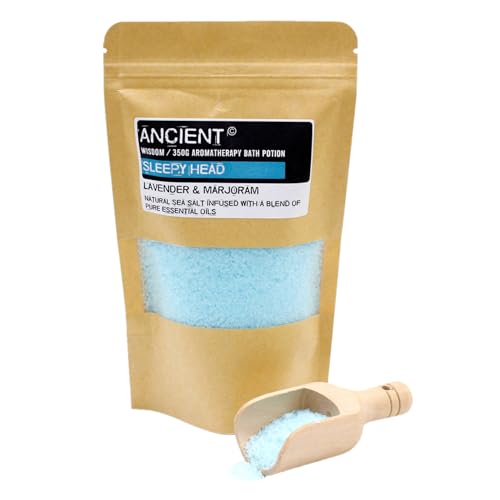 Sleepy Head Sale Marino Naturale e Oli Essenziali Puri. Sale da bagno aromaterapico lenitivo, ammollo profondo, pozione per il sollievo muscolare: busta richiudibile da 350 g - lavanda e maggiorana
