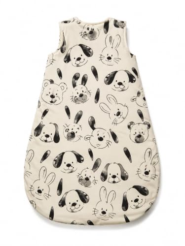 Image of TuddyBuddy Baby Cotton Wearable Quilted Sleeping Bag Blanket 1.5 Tog with 1 Way Zipper Closure | Ideal for Babies & Kids Hypoallergenic Fabrics | (Black Graphic Cartoons - Black & Beige, 2-3 Years)