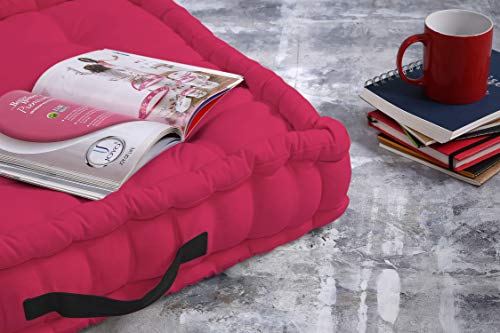 Grand pouf de sol 60 x 60 en toile solide teintée rose fuchsia et gris - 6