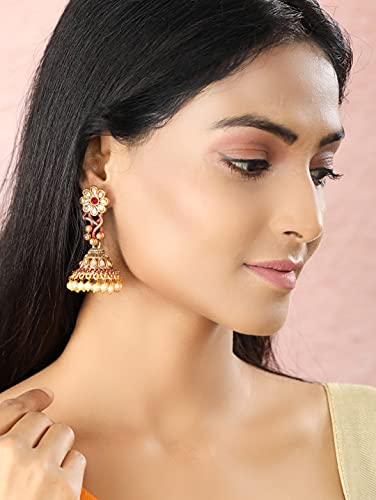 Kundan Beads Plated Floral Jhumka Earring
