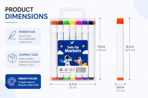 Image of Twin-Tip Marker Pens Set | Dual Tip Art Markers with Fine & Broad Nibs | Assorted Color Sketch Pens with Storage Case for Drawing, Coloring, School Projects, Kids & Adults (Pack Of 36)