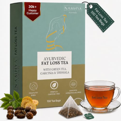 Image of Namhya Ayurvedic Fat Loss Tea Bags | Stimulant-Free | 28-Day Metabolic Reset | Controls Cravings and Reduces Belly Fat & Bloating | Detox & Digestion Support, Natural Herbal Tea | 100 Tea Bags