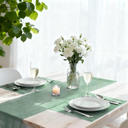 WELTRXE Chemin de Table Vert 28 cm x 25 m, Chemin de Table Non Tissé Vert Sauge, Décoration de Table Elégante pour Fêtes, Célébrations, Mariages