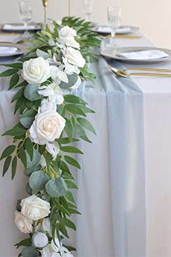 Aivanart Wedding Decoration Supplies Set(Pack Of 2) - 400Pcs White Silk Rose Petals & 10Ft Grey Chiffon Table Runner For Table Centerpieces Reception, Bridal Shower,Birthday Party, Home Decorations #TOP6