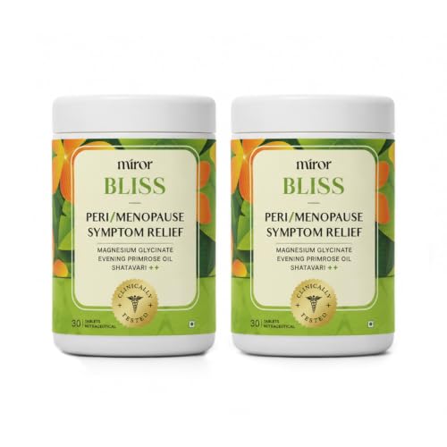 Image of Miror Bliss Perimenopause Tablets for Women (2 * 30 Tablets) | Hormonal Balance, Hot Flashes & Night Sweats Relief | Ashwagandha, Shatavari & Magnesium | Sleep & Mood Support