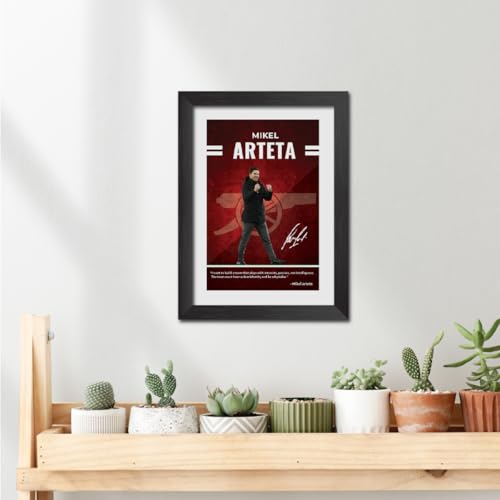 Image of TenorArts Mikel Arteta Quotes Poster Arsenal Laminated Photo Print Frame Painting with Matt Finish Black Texture (12 inches x 9inches)