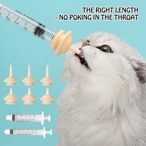 LunarCharm 6-teiliges Sauger für Kätzchenflaschen Wiederverwendbares Fütterset für Kätzchenflaschen Nippel mit Spritzen für Welpen, Kätzchen und andere Neugeborene Haustiere