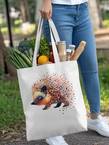Canvas Tote Bag, Abstract Hedgehog patterned Canvas Tote Handbags for Women Shoulder Bag,4