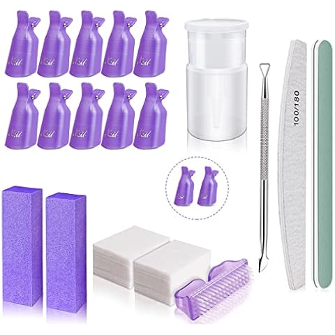 Kit de removedor de esmalte de uñas con 12 clips y herramientas de manicura (Púrpura) Cover