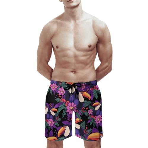 Two Toucans with Flowers Men's Swim Trunks Board Shorts Beachshorts Swimsuits with Pockets Mesh Liner3