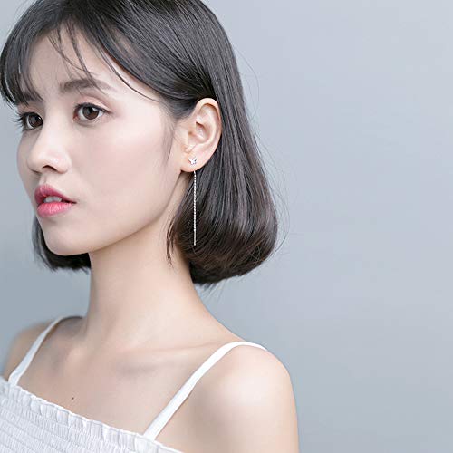 Minimalist Little Butterfly Tassel Chain Dangle Drop Earrings S925 Sterling Silver for Women Girls Cute Simple Threader Long Chain Statement Studs Earring Dangling Fashion Jewelry Gifts BFF2