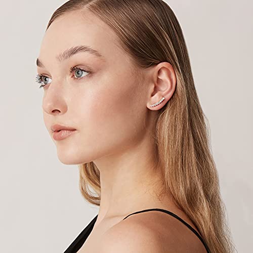 Pavoi 14K White Gold Plated "Hearts & Arrows" Simulated Diamond Ear Crawler - Cuff Earrings Hypoallergenic Stud Ear Climber Jackets #TOP2