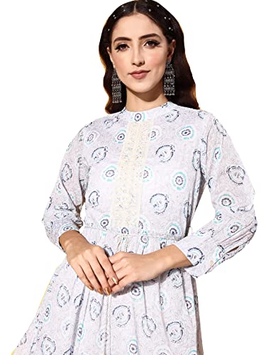 Image of ishin Women's Mini Cotton Blend Embellished A-Line Tiered Dress