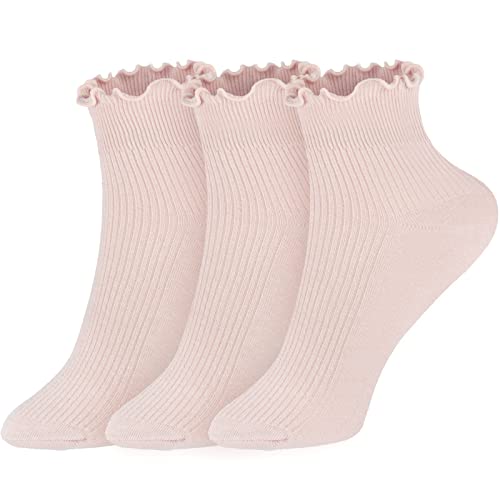 Image of Womens Ankle Casual Socks Lace Ruffle Low Cut Knit Cotton Lettuce Socks for Women Girls