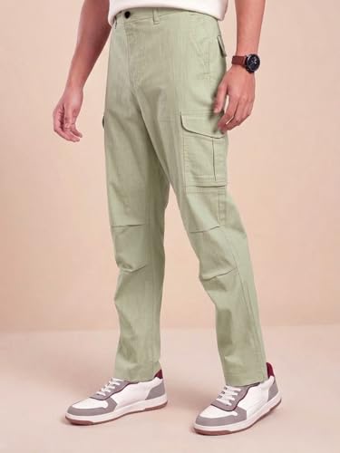 Image of Vogaan Men Cotton Linen Blend Cargo Pants | Mid Rise Regular Fit Casual Trousers | Multi Pocket Utility Bottom Wear | Comfortable Breathable Fabric Travel Outdoor Styling