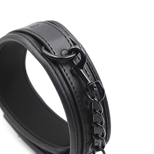 Image of Padded PU Leather Sex Collar and Leash Set, Women and Men's Bondage Collar for BDSM Restraints Toys (Black-1)