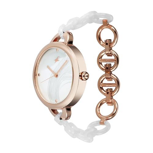 Image of Fastrack Younique Quartz Analog Mother of Pearl Dial Two Toned Pink Acetate & Rose Gold Metal Strap Watch for Girls - 68037KD01