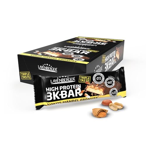 Layenberger 3K BAR Triple Taste - High Protein Riegel, eiweißreich - 21er Pack (21x 45 g) - Kokos Mandel Erdnuss