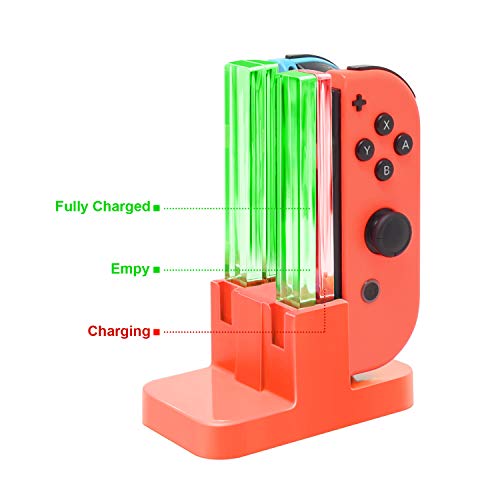 Image of FASTSNAIL Switch Controller Charger for Nintendo Switch for JoyCons - Red | 4-in-1 Switch Controllers Charging Dock Station, Fast Charger Stand for Joycon 1 Accessories, LED Indicator, Charging Cable