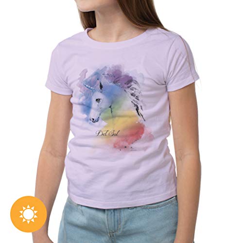 Del Sol Color Changing Youth Girls Crew Tee, Watercolor Unicorn, Lilac, Size YXS4