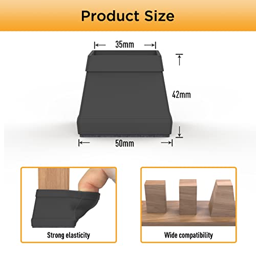 16 Pcs Square Chair Leg Floor Protector, Silicone Chair Leg Cover, Furniture Leg Protectors With Felt, Mobile Table Leg Pad, Protect The Floor From Scratches.2 In Black. #TOP3
