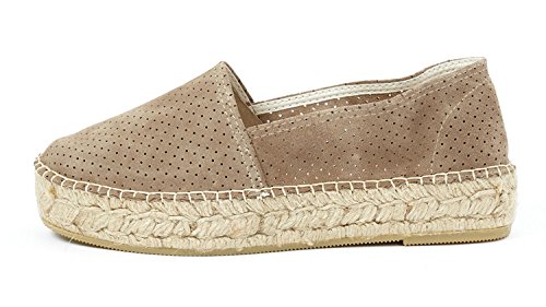Espadrij l'originale Womens Classic Velour Perforé High Suede Leather Espadrilles Sable Size EU