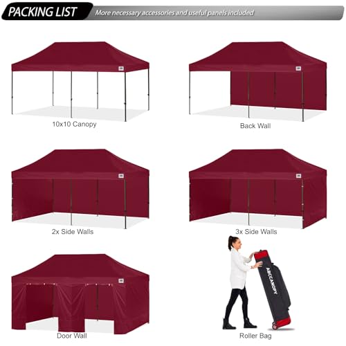Image of ABCCANOPY Heavy Duty Easy Pop up Canopy Tent with Sidewalls 10x20, Burgundy