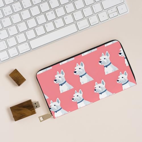 Wallet Women - White Terrier Dog Print Leather Wallet for Women with Zipper, Cute Bifold Long Ladies Wallets4