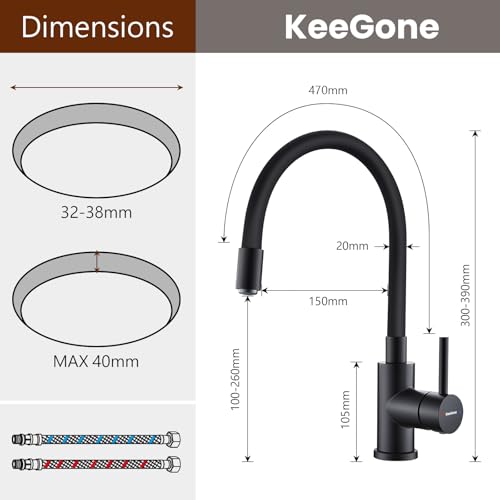 KeeGone Wasserhahn Küche schwarz flexible Auslaufbrause Spültischarmatur 360° schwenkbar Küchenarmatur mit abnehmbarem Wasserspar-Strahlregler flexible Küchenarmatur für den Küchenbereich