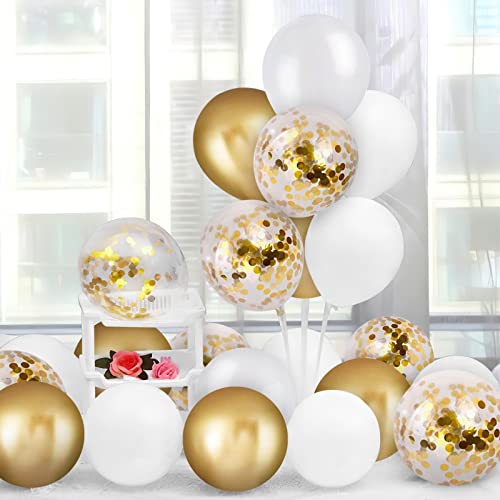 Gold Balloons 60 Pack 12 Inch Matte White Metal Gold And Confetti Latex Globo Balloon Bulk With 33 Ft Gold Ribbon For Wedding Birthday Party Graduation Engagement Bridal Shower Decorations #TOP3