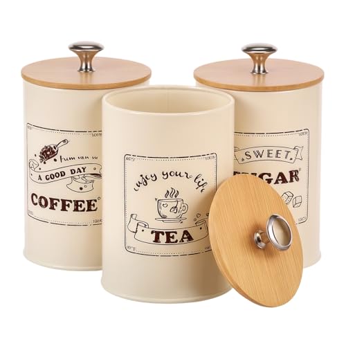 GWCYMYD Lot de 3 boîtes de rangement pour thé, café et sucre avec couvercles hermétiques en bambou, 710 ml