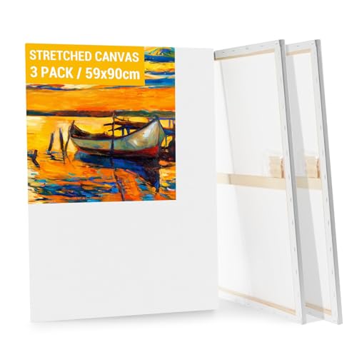 Koncci 3-Pack Canvas for Painting, 59x90cm Blank Large Canvas, Acid-Free Cotton 280GSM Triple Primed Painting Canvases for Acrylic, Oil Paint & Wet Art Media Artwork
