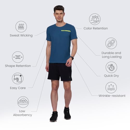 Image of DOMIN8 Men's Breathable Polyester Sports Gym T-Shirt Blue