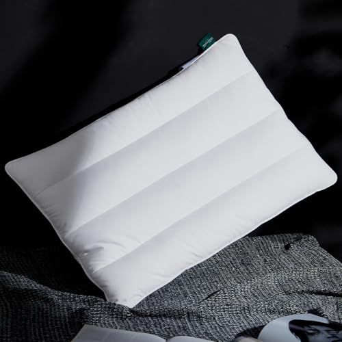 Three Geese Luxury Flat Thin Goose Feather Down Pillows Standard Size, 2.5' Height, 100% Cotton...