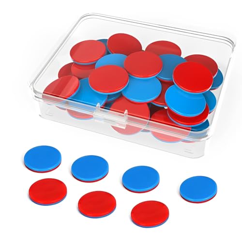 ZORTVUL 50 Stück Wendeplättchen Rot Blau Plastik 1 Kunststoff Boxen Satz Wendeplättchen Mathe Rechenhilfe Mathematik Wendeplättchen Zählchips Für Kinderhände Grundschule Rechenaufgaben