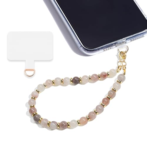 Image of Marble Beaded Phone Wrist Strap for Women, Detachable Design | 304 Steel Core, detachable phone wristlet with tether tab, keeps your phone secure for shopping, travel and daily use.