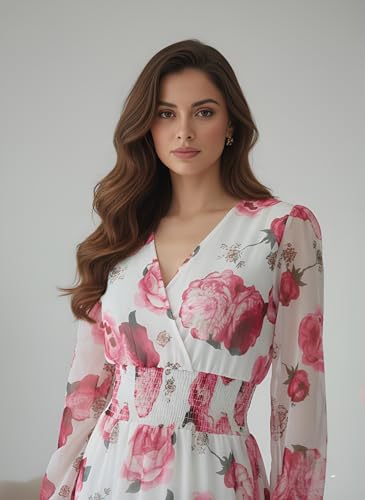 Image of Leriya Fashion Dress for Woman | Maxi Dress for Women Stylish | Women's Elegant A Line Dresses Summer Long Georgette with Floral Prints | Perfect Gaun Wear for Womens