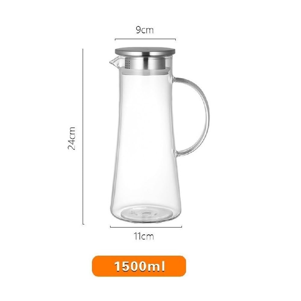 Jarra Jarra de vidrio 1,5 L con tapa resistente al calor | Jarra de agua de vidrio con asa