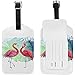 Produktbild Flamingo Paar und Palm Tree Leaves Leder Reisegepäckanhänger Set lustige personalisierte PU-Tasche Kofferetiketten mit Gurt Kabel Ausweis