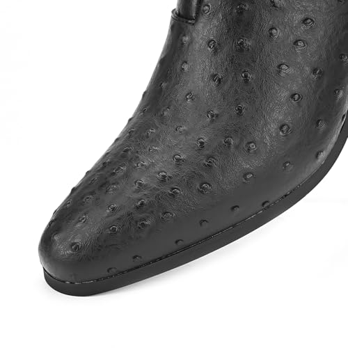 Image of Men'S Classic Leather Chunky Heel Chelsea Boots With Side Zipper Fashion Pointed Toe Elastic Band High Top Block High Heel Formal Chukka Booties For Casual Business Party Wedding