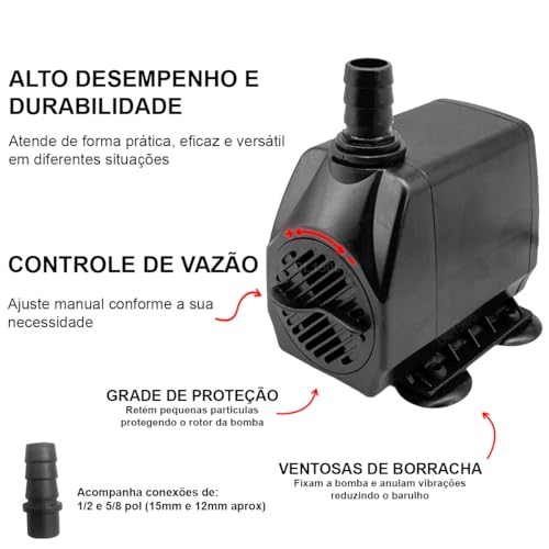 Bomba Submersa De Água Aquário Lago Tanque Peixes AP 2000 Litros Hora Sump 110v 1 Ano Garantia