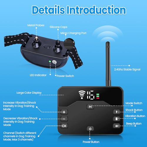 Moclever Wireless Electric Fence for Dogs, 2-in-1 Electric Dog Fence & Remote Training Collar, Pet Containment System Adjustable Vibration & Shock, IPX6 Waterproof Shock Collar for Small Medium Large