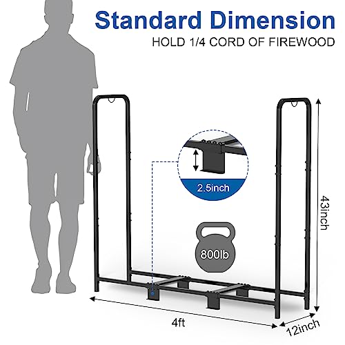 MOFEEZ 4ft Firewood Rack Outdoor, Heavy Duty Steel Logs Holder for Wood Storage, Holds Up to 800lbs, Black Powder-Coated Finish for Weather-resistant, Anti-rust