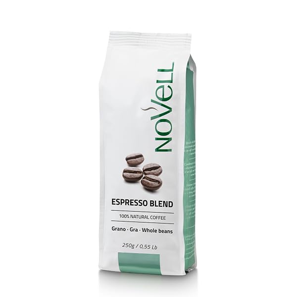 NOVELL – Café Espresso Blend Café en Grano 250 g | Mezcla Premium Arábica y Robusta | Con Válvula Unidireccional | Café en Grano para Espresso, Moka y Filtro