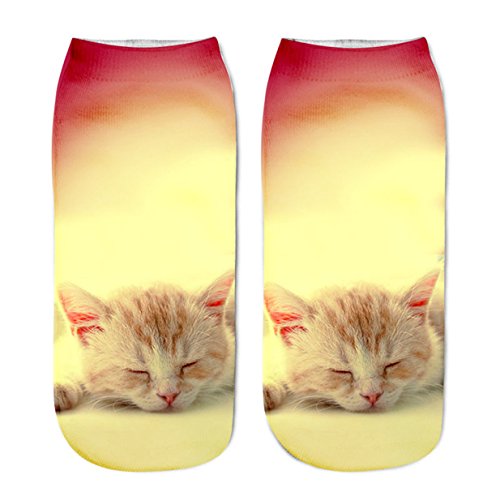 LALANG Femme Filles Chaussettes Cartoon Bas Chaussettes Basse Cheville Impression de Chat (01) Cover